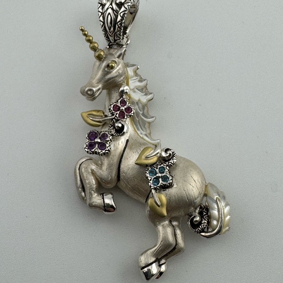 Barbara Bixby Sterling and 18 Karat Gold Unicorn Pendant Enhancer with Gemstones - Picture 3 of 11